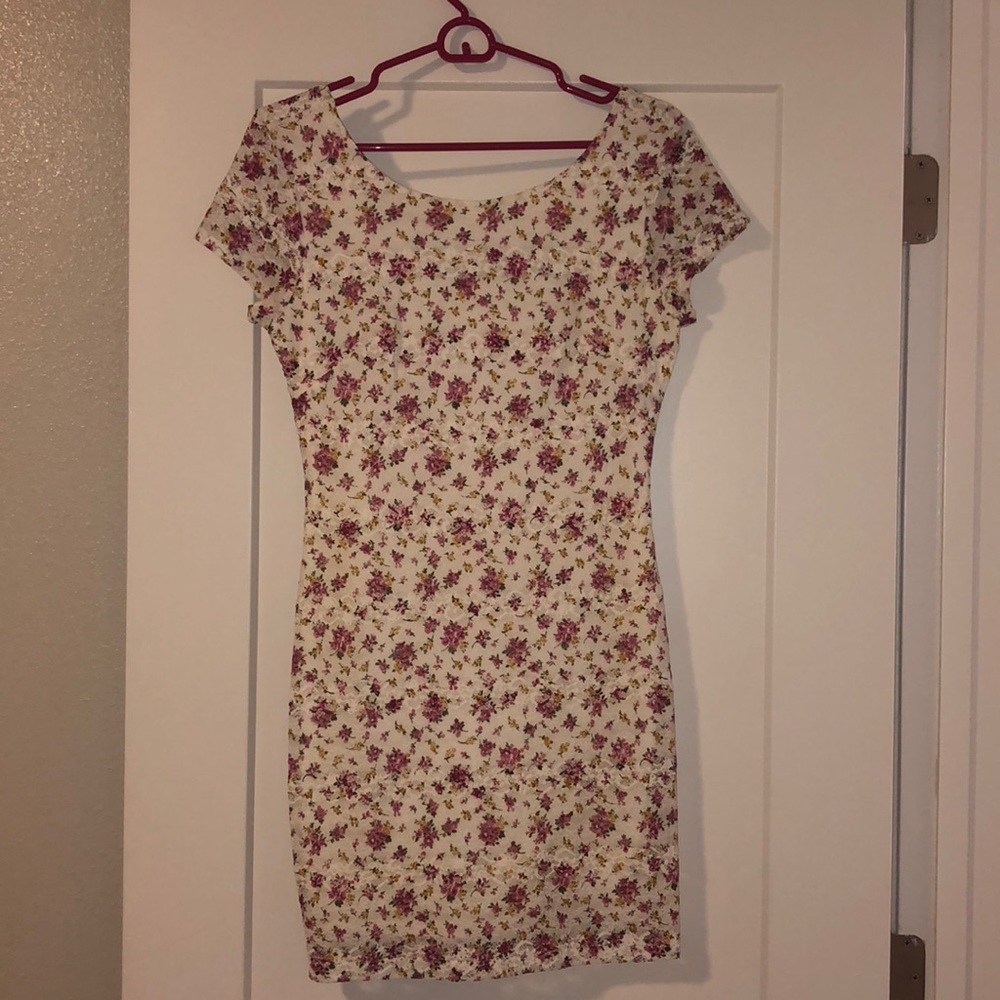 Cute lacy white dress with pink flowers